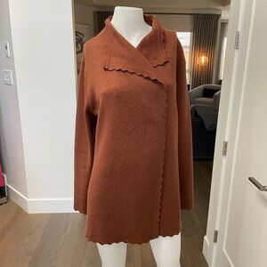 Orange Fashion Village Open Front Knit Cardigan Shawl Collar Cinnamon Sz S/M